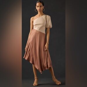 Anthropologie NWT Faux Leather One Shoulder Asymmetrical Midi Dress. Size 8